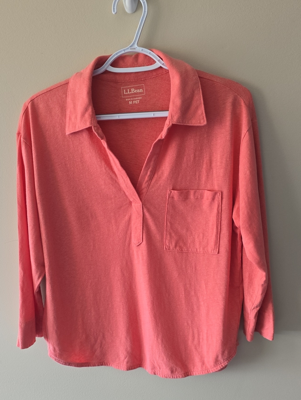 L.L. Bean Med Petite 3/4 Sleeve Collared Linen Cotton Blend Top